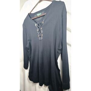 Lauren Ralph Lauren Top Women's XL Black Long Sleeve Lace Up 100% Cotton
